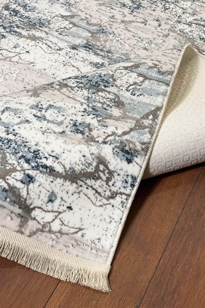 Etna Mavi Renkli Kaymaz Taban Yıkanabilir Halı - Saçaksız