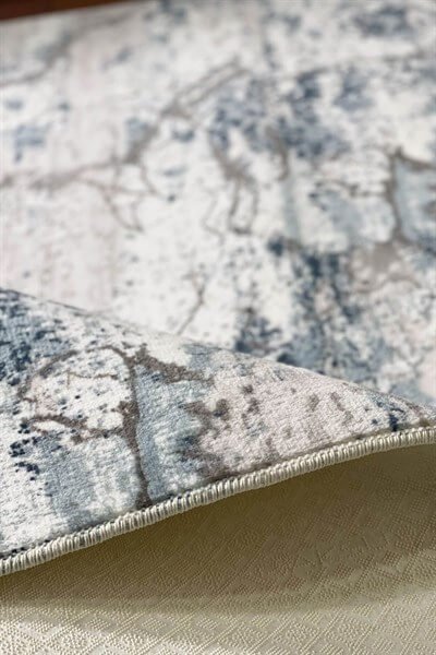 Etna Mavi Renkli Kaymaz Taban Yıkanabilir Halı - Saçaksız