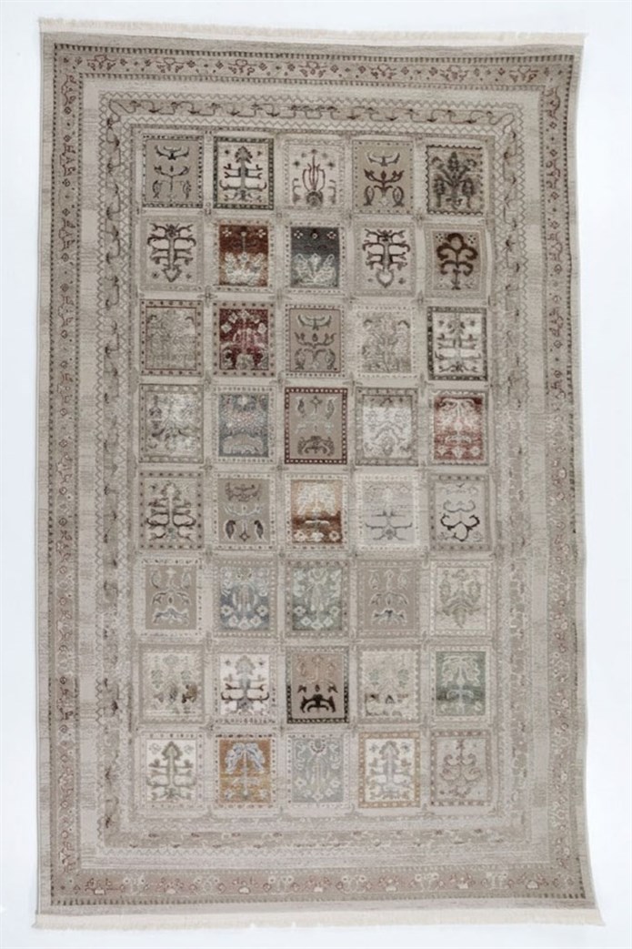 GOBLEN Serisi 710.000 Point Toz Tutmaz Pamuk Tabanlı Krem / Açık Gri Halı ı 8640