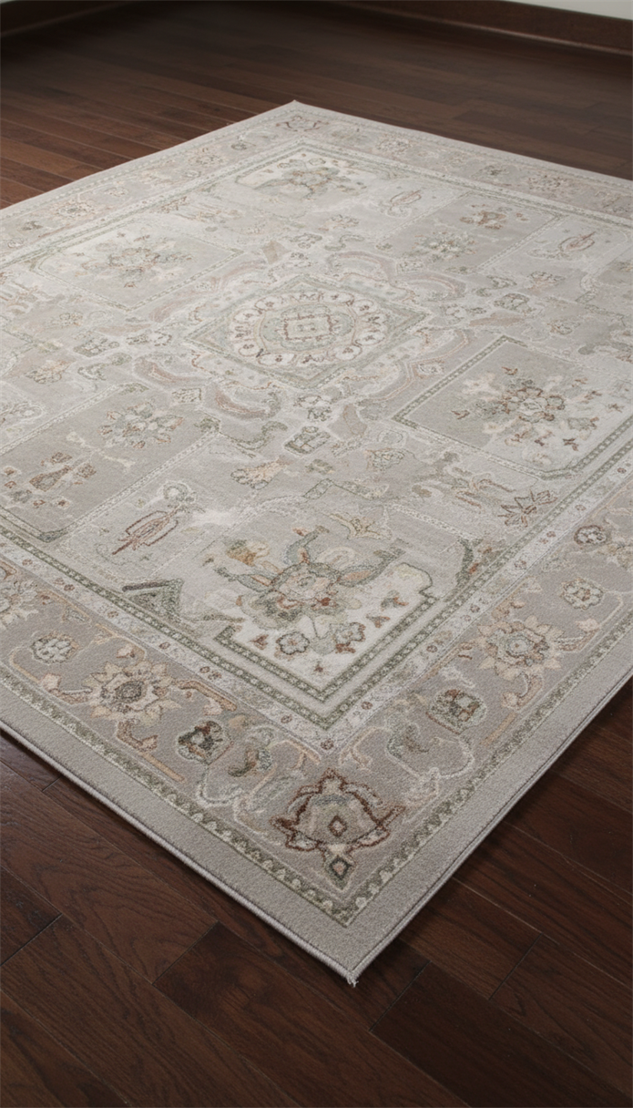 GOBLEN Serisi 710.000 Point Toz Tutmaz Pamuk Tabanlı Krem / Açık Gri Halı ı 8640