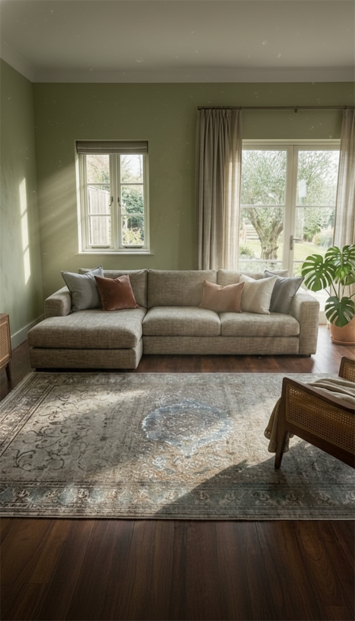 GOBLEN Serisi 710.000 Point Toz Tutmaz Pamuk Tabanlı A.Yeşil A.Gri Halı ı 9450