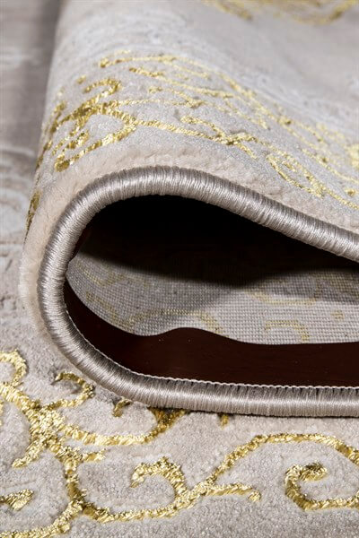 Bej Renkli Gold Çerçeve Detaylı Dokuma Makine Halısı