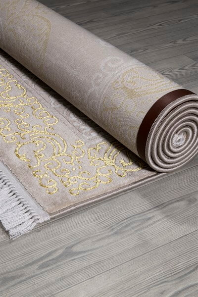 Bej Renkli Gold Çerçeve Detaylı Dokuma Makine Halısı