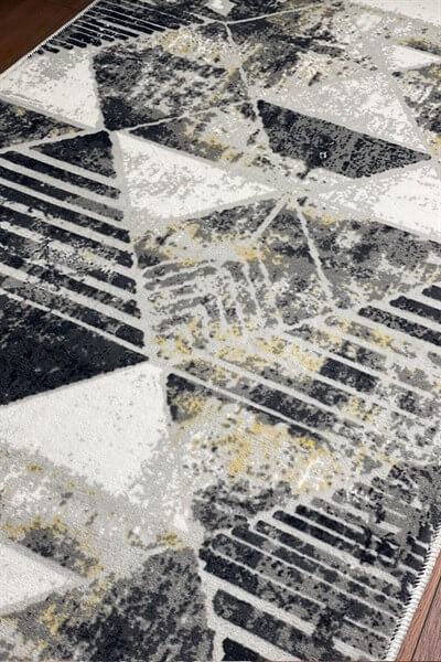 Gri Gold Renkli Kaymaz Taban Yıkanabilir Halı