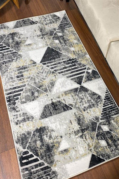 Gri Gold Renkli Kaymaz Taban Yıkanabilir Halı