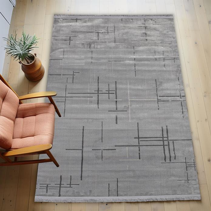 Gri Renk Lotus Bambu Model Altı Kaymaz Makine Dokuma Halı