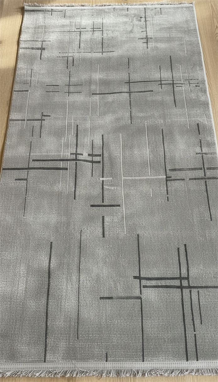 Gri Renk Lotus Bambu Model Altı Kaymaz Makine Dokuma Halı