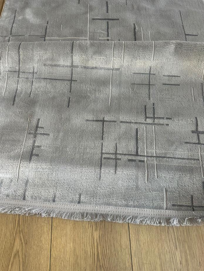 Gri Renk Lotus Bambu Model Altı Kaymaz Makine Dokuma Halı
