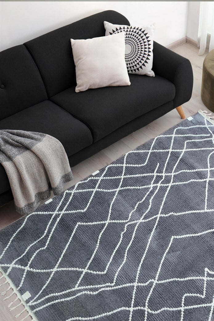 Gri Renkli  Soft Iskandinav Peluş Dokulu Makine Halısı