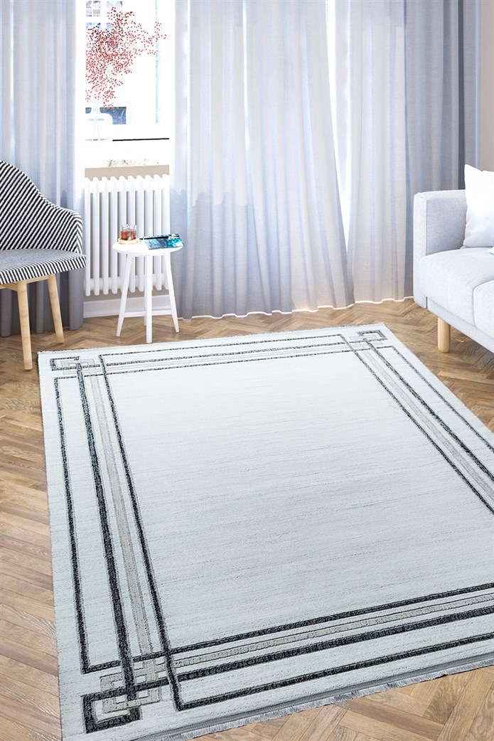 Gri Renkli Bordürlü Akrilik Salon Halısı