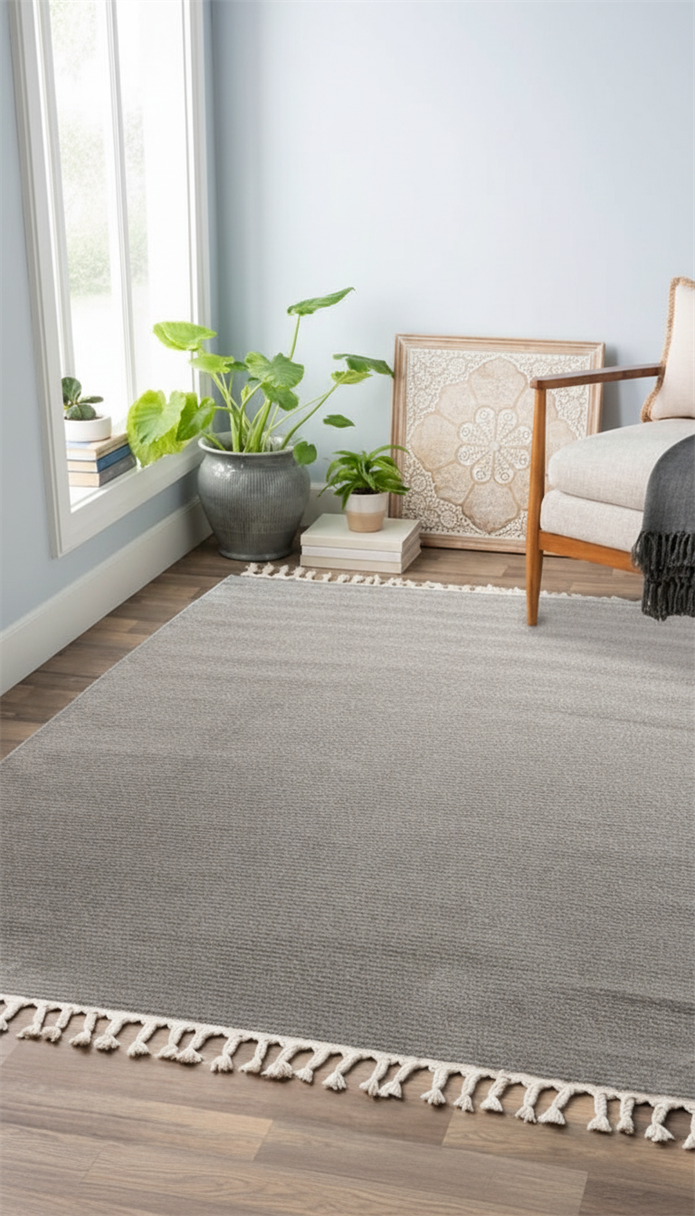 Gri Renkli  Soft Iskandinav Peluş Dokulu Makine Halısı