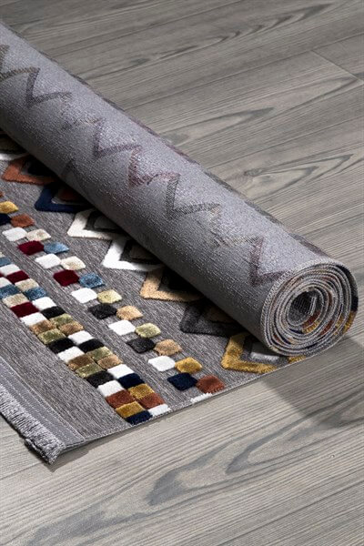 Gri Viskon Altı Kaymaz  Modern Desenli Halı-0040