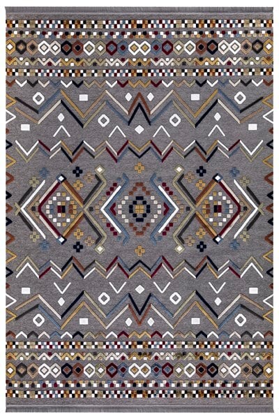 Gri Viskon Altı Kaymaz  Modern Desenli Halı-0040