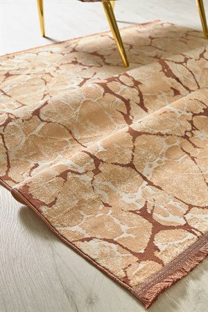 Gül Rengi Mermer Desenli Bambu Yumuşak Yüzeyli Dokuma Çocuk Odası Oturma Odası Salon Mutfak Halısı Yolluk  