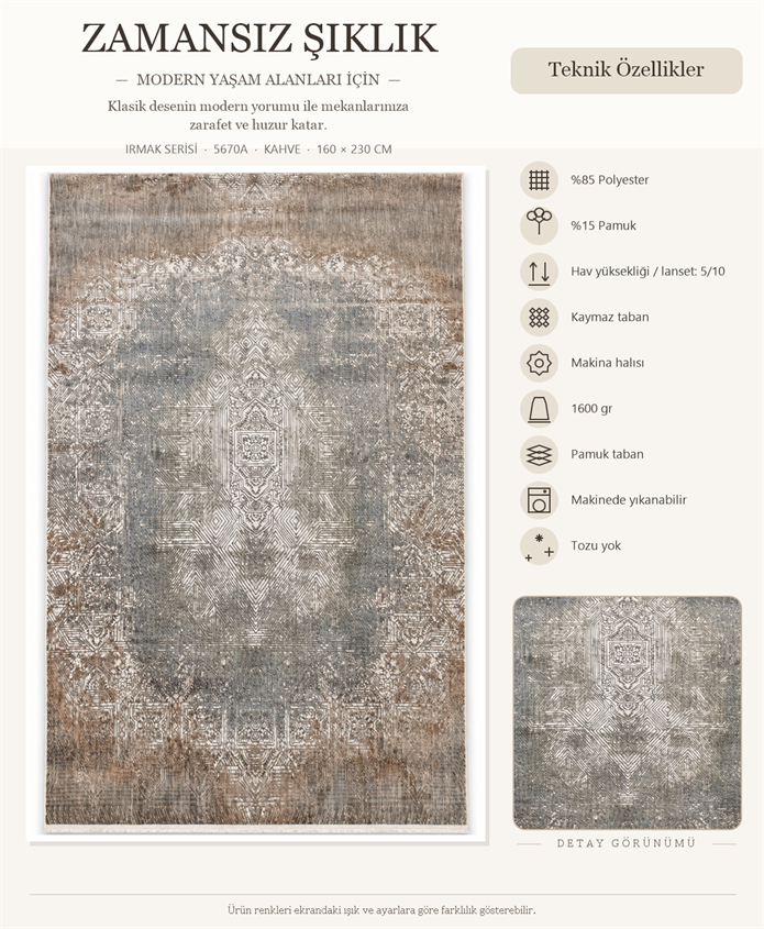 Irmak Serisi Vintage Halı 5670A Kahve