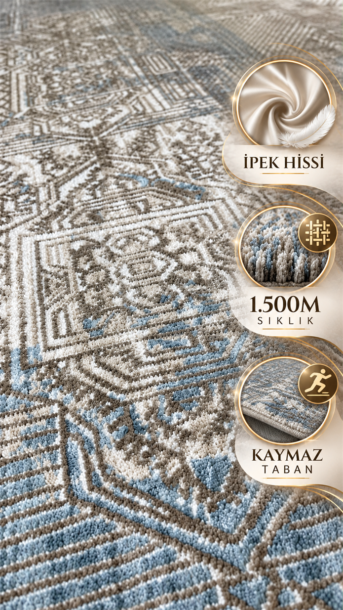 Irmak Serisi Vintage Halı 5670C Mavi