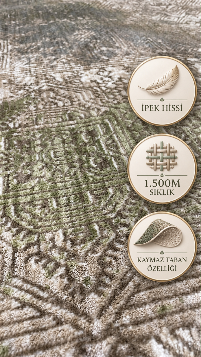 Irmak Serisi Vintage Halı 5670D Yeşil