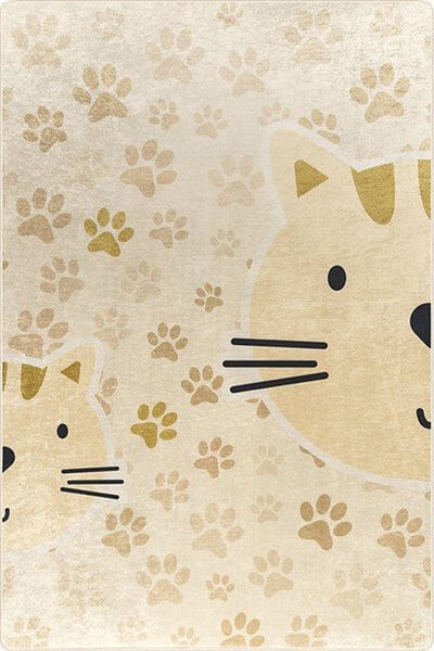 Kedi Desenli Sarı Çocuk Odası Halısı-4002