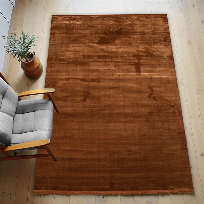 Kiremit Rengi Lotus Bambu Model Altı Kaymaz Makine Dokuma Halı