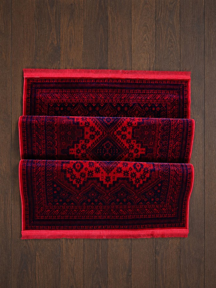 Kırmızı Afgan Tarzı Altı Kaymaz Yıkanabilir Şönil Kilim & Halı | SDF020