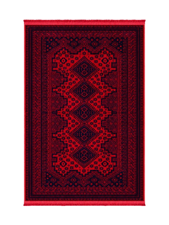 Kırmızı Afgan Tarzı Altı Kaymaz Yıkanabilir Şönil Kilim & Halı | SDF020