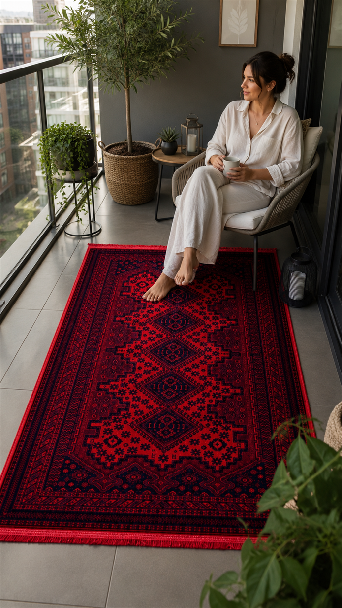 Kırmızı Afgan Tarzı Altı Kaymaz Yıkanabilir Şönil Kilim & Halı | SDF020