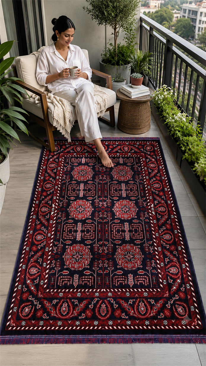 Kırmızı Afgan Tarzı Altı Kaymaz Yıkanabilir Şönil Kilim & Halı | SDF023