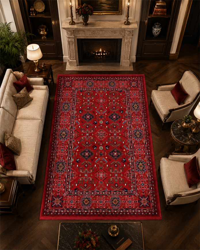 Kırmızı Afgan Tarzı Altı Kaymaz Yıkanabilir Şönil Kilim & Halı | SDF009