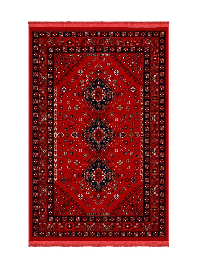 Kırmızı Afgan Tarzı Altı Kaymaz Yıkanabilir Şönil Kilim & Halı