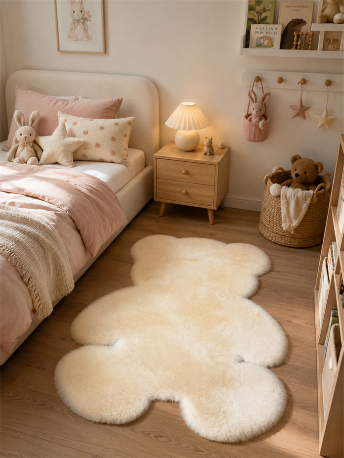 Krem Ayıcık Şekilli Peluş Halı