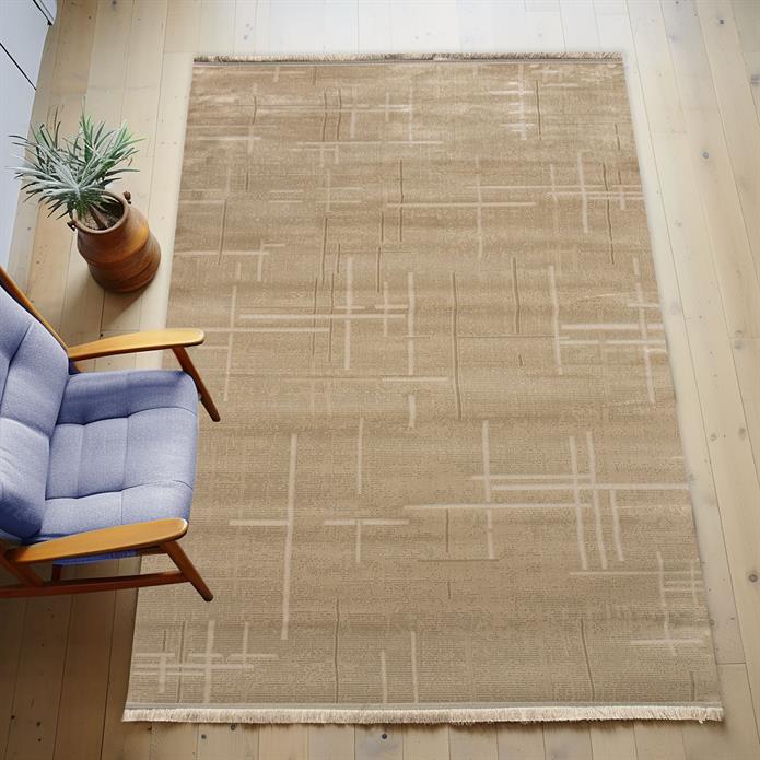 Krem Rengi Lotus Bambu Model Altı Kaymaz Makine Dokuma Halı