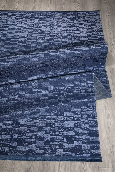 Lacivert Renkli Parlak Altı Kaymaz Yıkanabilir ince Halı