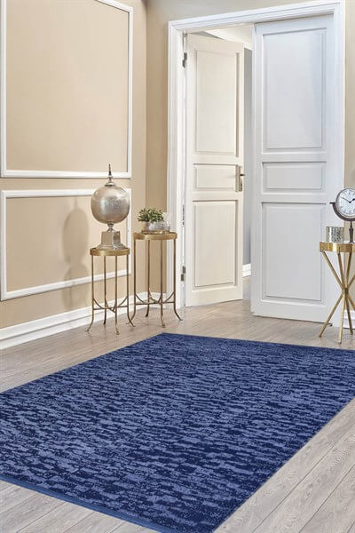 Lacivert Renkli Parlak Altı Kaymaz Yıkanabilir ince Halı