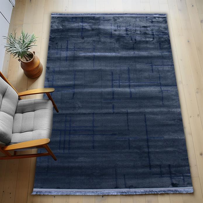 Lacivert Renk Lotus Bambu Model Altı Kaymaz Makine Dokuma Halı