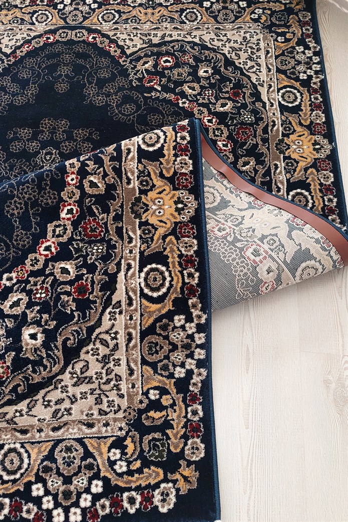 Lacivert Renkli Göbek Detaylı Makine Dokuma Salon Halısı  