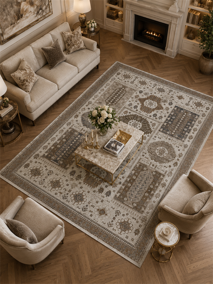 Lidya Toz Tutmaz Ve Tüylenmez Modern Halı - Krem Vizon Y0735