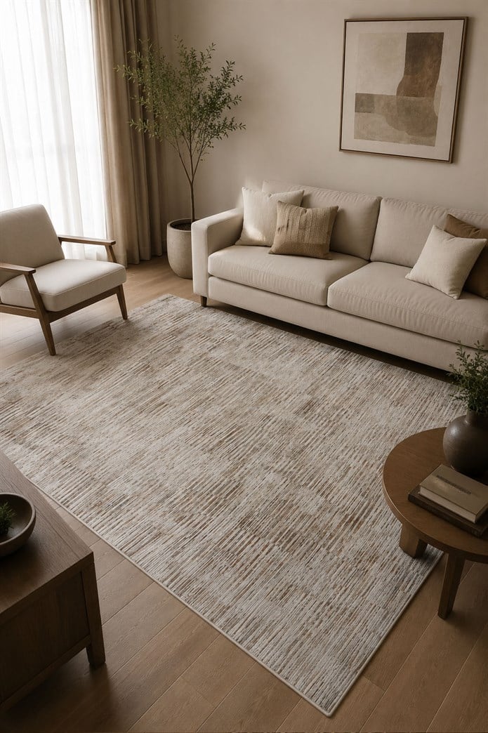 Lidya Toz Tutmaz Ve Tüylenmez Modern Halı - Krem Bej Y0766