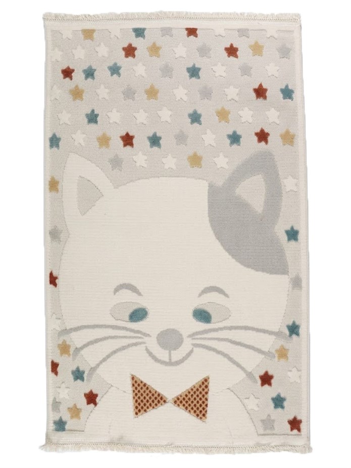 LİNA Serisi Sevimli Kedi Figürlü Yıldız Desenli Kaymaz Çocuk Odası Halısı | EN130
