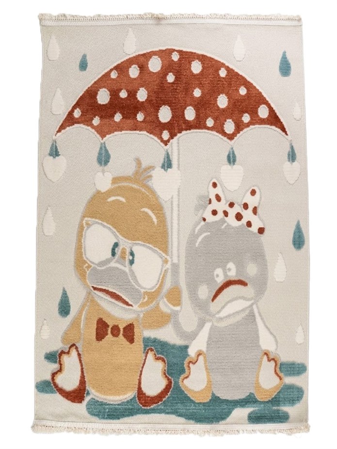 LİNA Serisi Sevimli Ördek Figürlü Doğa Temalı Kaymaz Çocuk Halısı