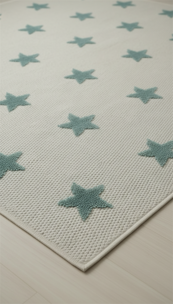 LİNA Serisi Taçlı Aslan Figürlü Yıldız Desenli Kaymaz Çocuk Halısı |EN133