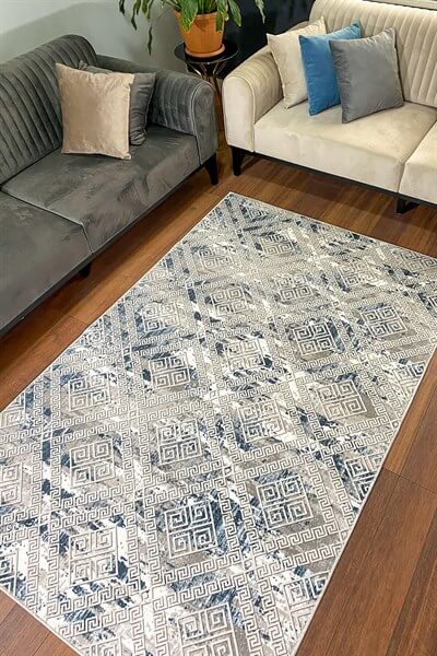 Lois Mavi renkli Kaymaz Taban Yıkanabilir Halı