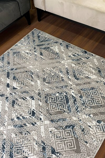 Lois Mavi renkli Kaymaz Taban Yıkanabilir Halı