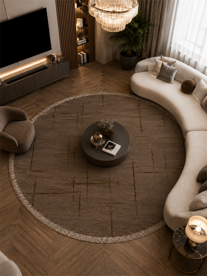 Lotus Bambu Model Altı Kaymaz Yuvarlak Makine Dokuma Halı Vizon