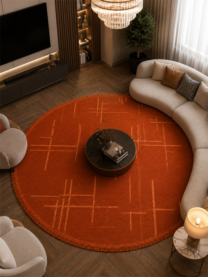 Lotus Bambu Model Altı Kaymaz Yuvarlak Makine Dokuma Halı Kiremit