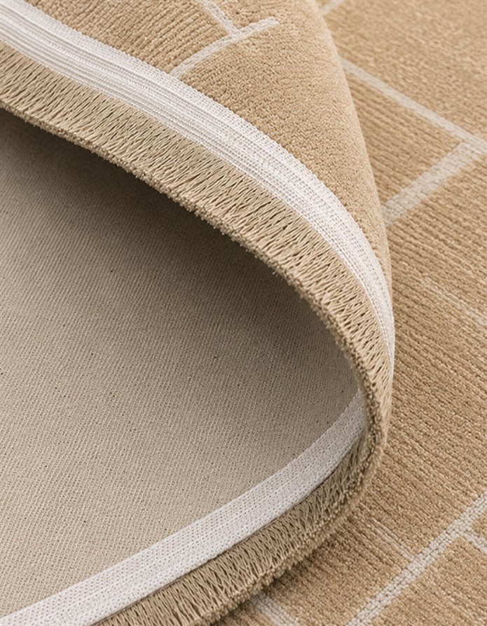 Lotus Bambu Model Altı Kaymaz Yuvarlak Makine Dokuma Halı Krem