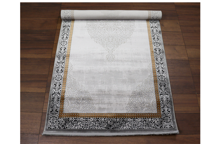 Madalyon Seri Gold Çerçeveli Motif İşlemeli Altı Kaymaz Makine Dokuma Halı | 17200