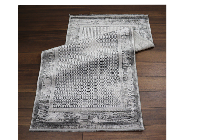 Madalyon Seri Gri Çerçeveli Motif İşlemeli Altı Kaymaz Makine Dokuma Halı | 17199