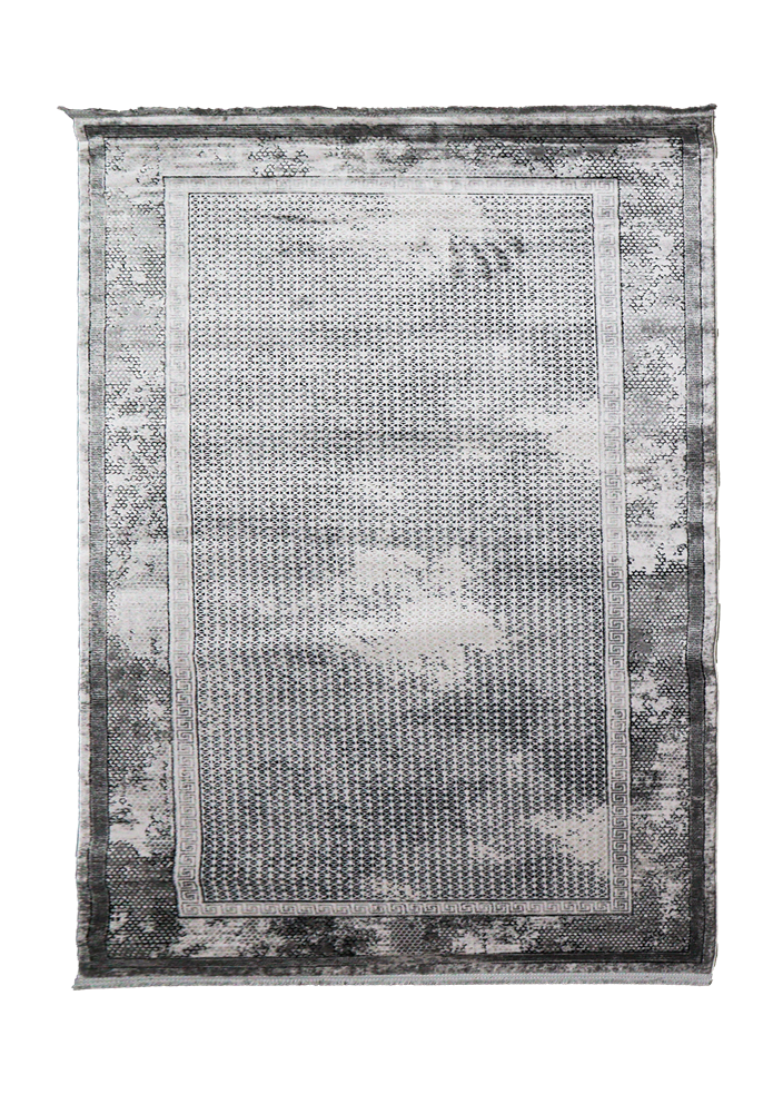 Madalyon Seri Gri Çerçeveli Motif İşlemeli Altı Kaymaz Makine Dokuma Halı | 17199