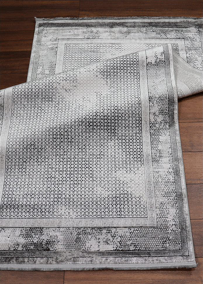 Madalyon Seri Gri Çerçeveli Motif İşlemeli Altı Kaymaz Makine Dokuma Halı | 17199