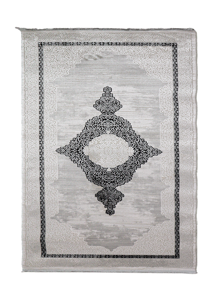 Madalyon Seri Siyah Göbekli Motif İşlemeli Altı Kaymaz Makine Dokuma Halı | 17201